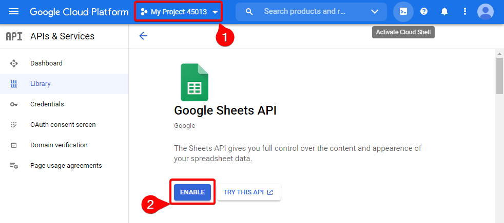 Настройка подключения Google Таблиц