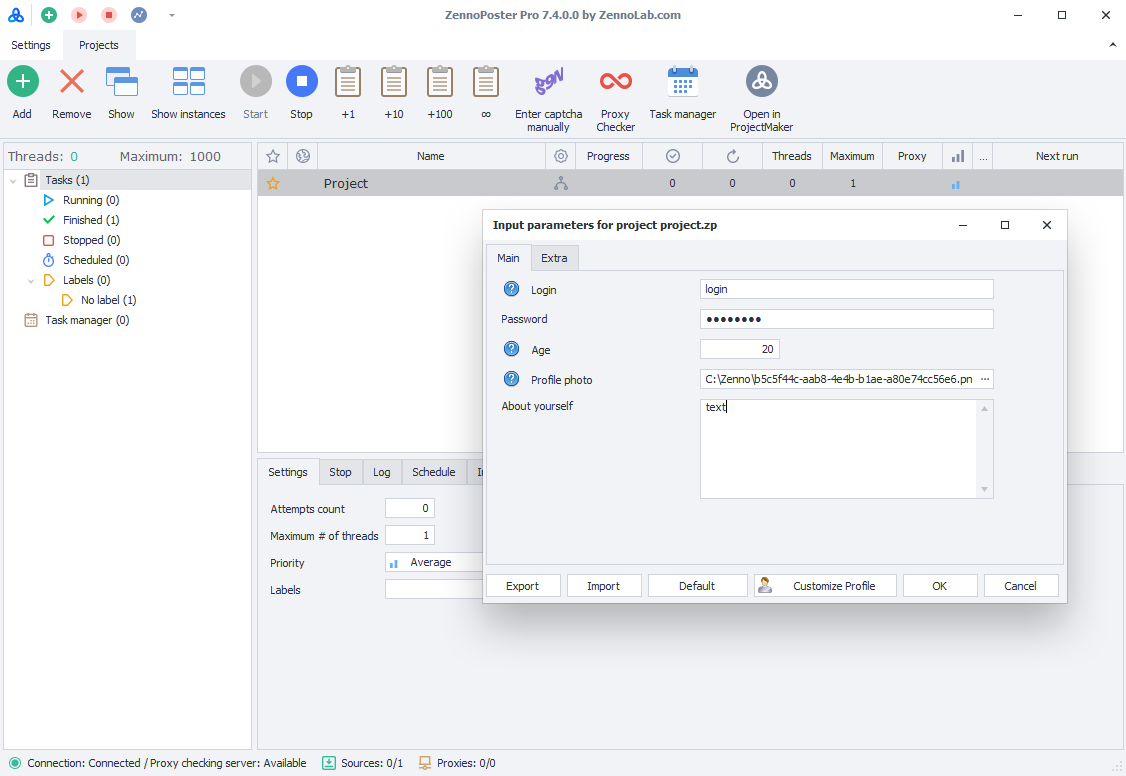 Overview of input settings